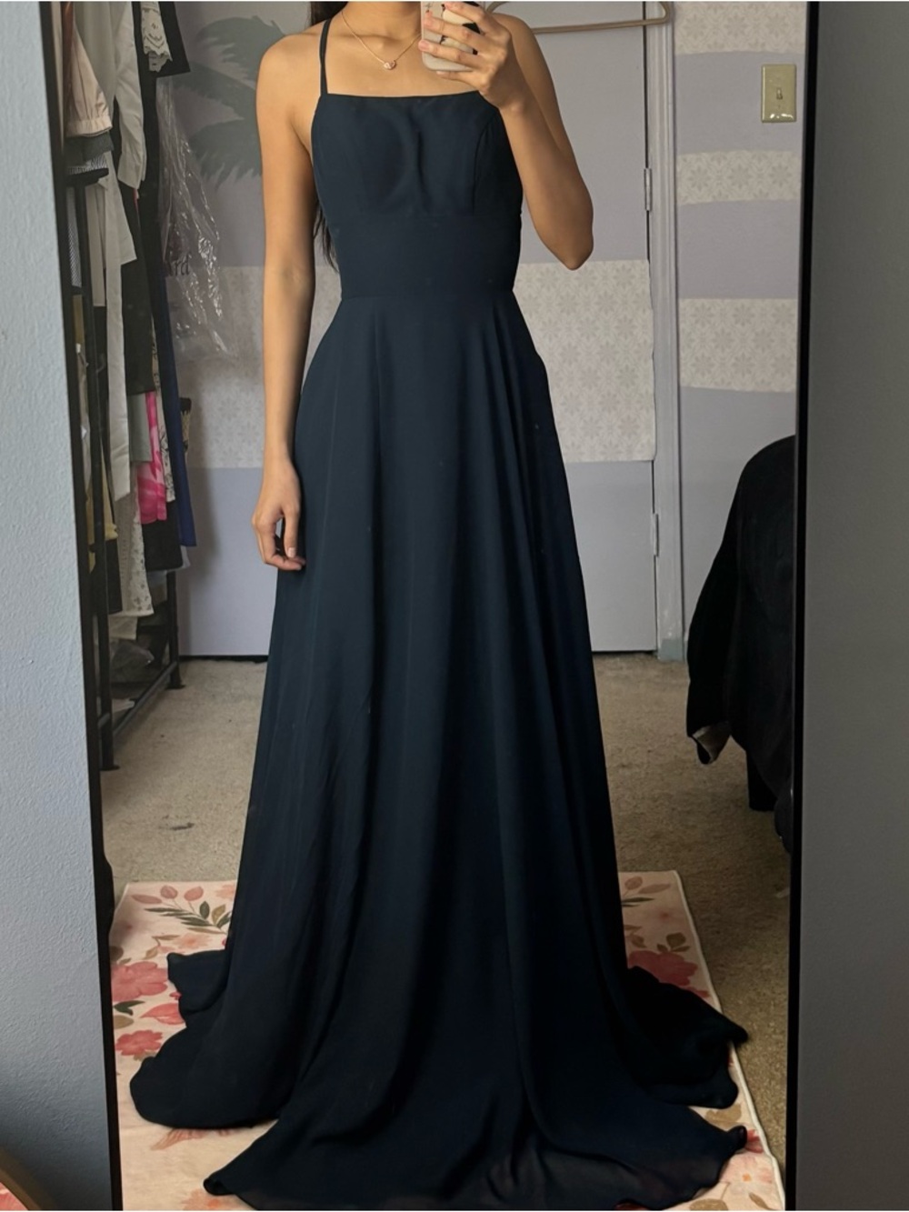 JJs House Black Square-Neck A-Line Prom Dress